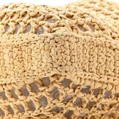 Prada Yarn Raffia Effect Crochet Logo Embroidered Tote Bag Naturale 10 of 10
