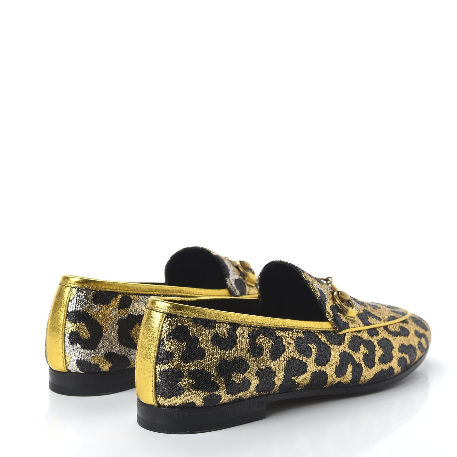 Gucci Jacquard Leopard Print Horsebit Womens Jordaan Loafers 38.5 Gold 4 of 10