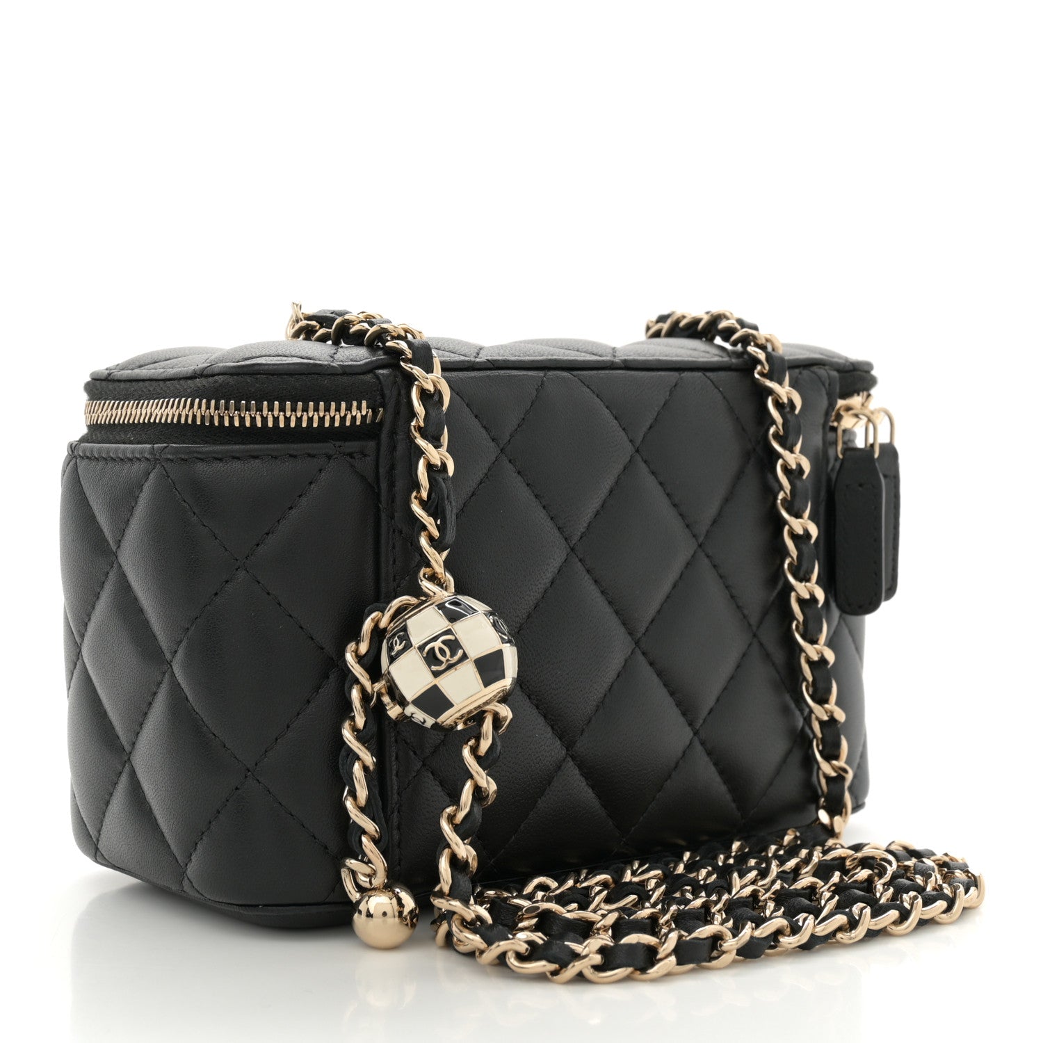 Chanel Lambskin Quilted Enamel CC Pearl Crush Small Vanity Case With Chain Black 3 of 11