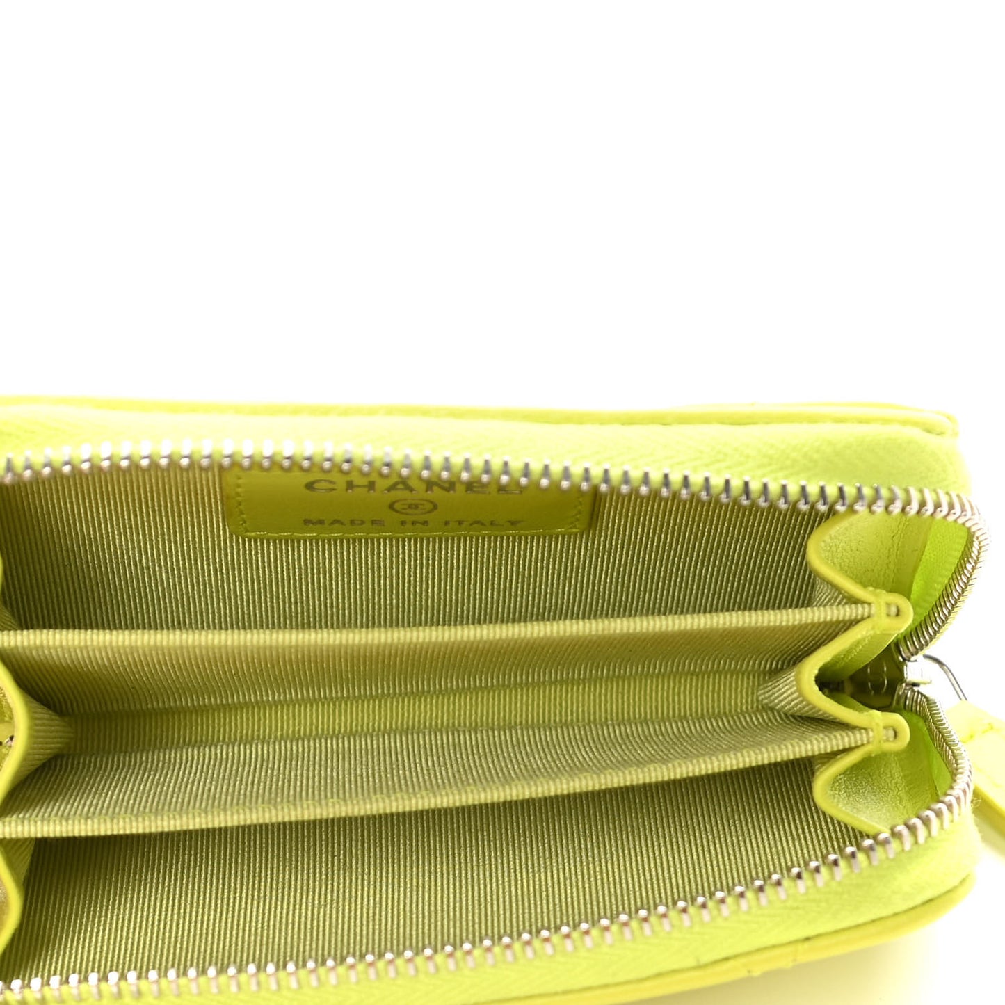 Lambskin Quilted Zip Coin Purse Wallet Neon Yellow