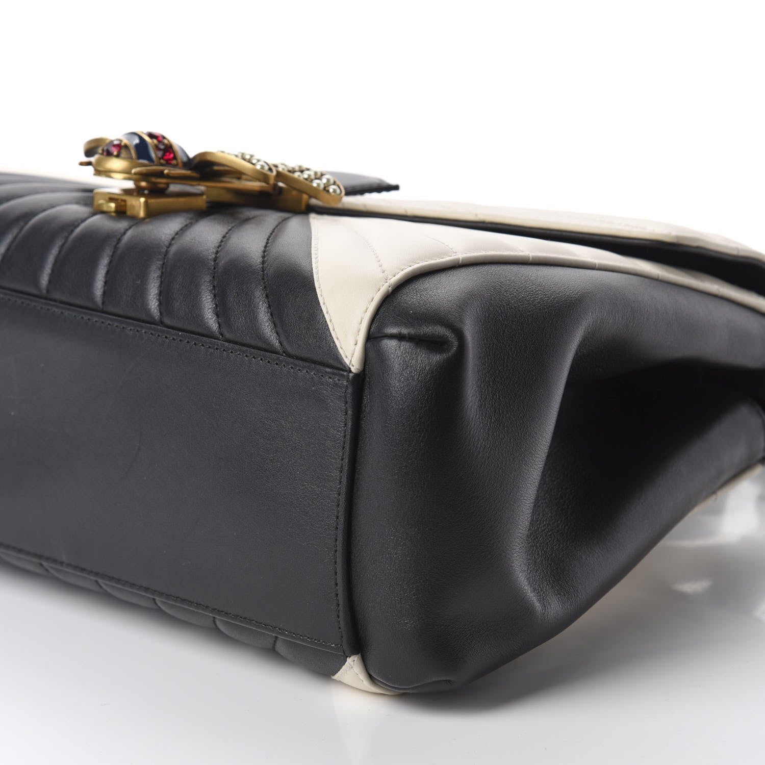 Gucci Calfskin Bamboo Trapuntata Queen Margaret Top Handle Bag Mystic White Black 8 of 11