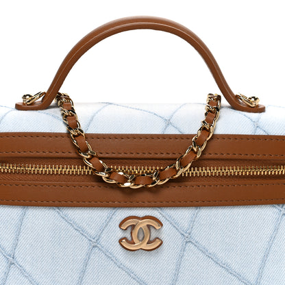Chanel Washed Denim Calfskin Quilted Top Handle Slim Vanity Case With Chain Blue Brown 7 of 10