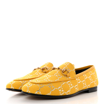 Gucci Canvas Lame GG Monogram Horsebit Womens Jordaan Loafers 36.5 Lemon Silver 3 of 11