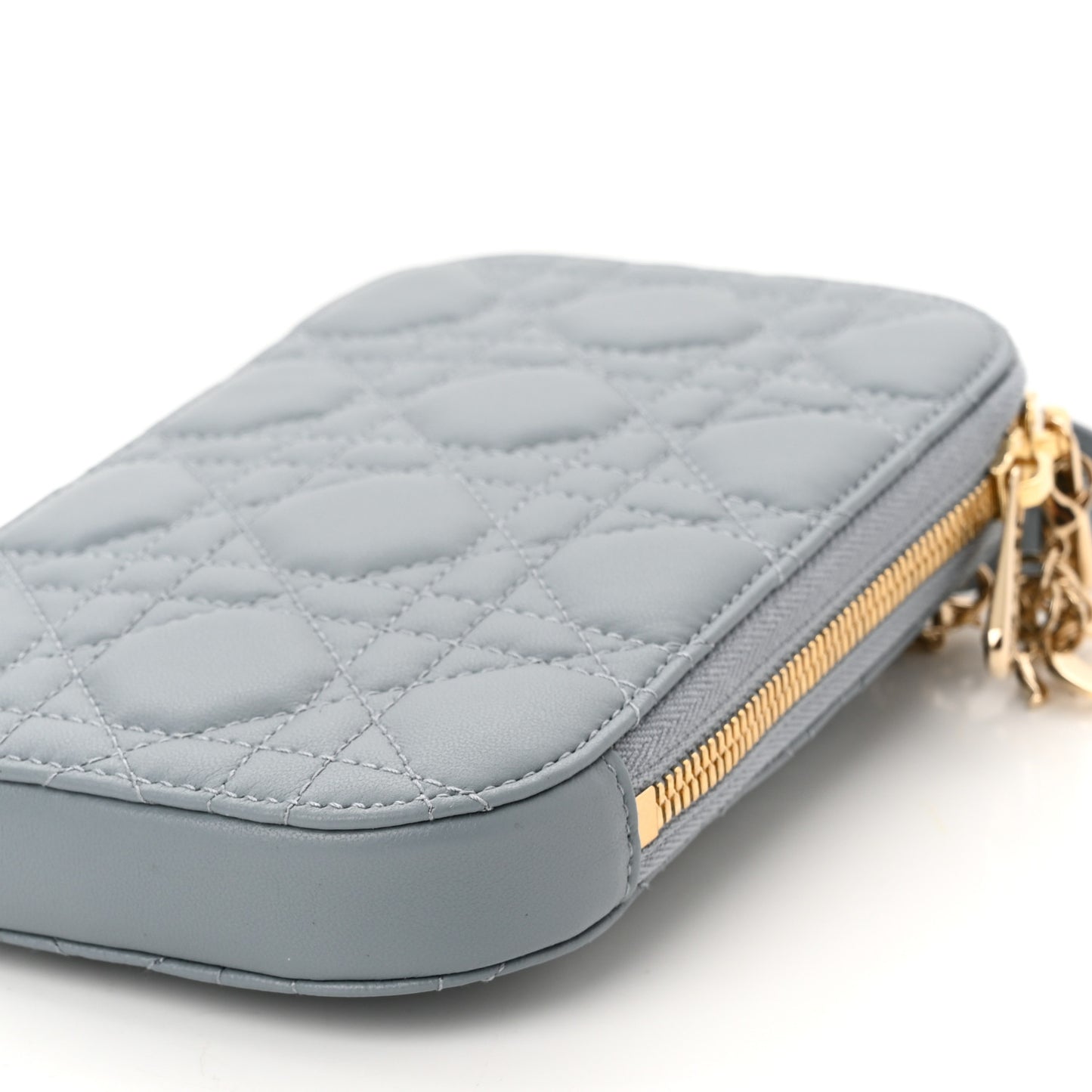 Lambskin Cannage Lady Dior Phone Holder Cloud Blue