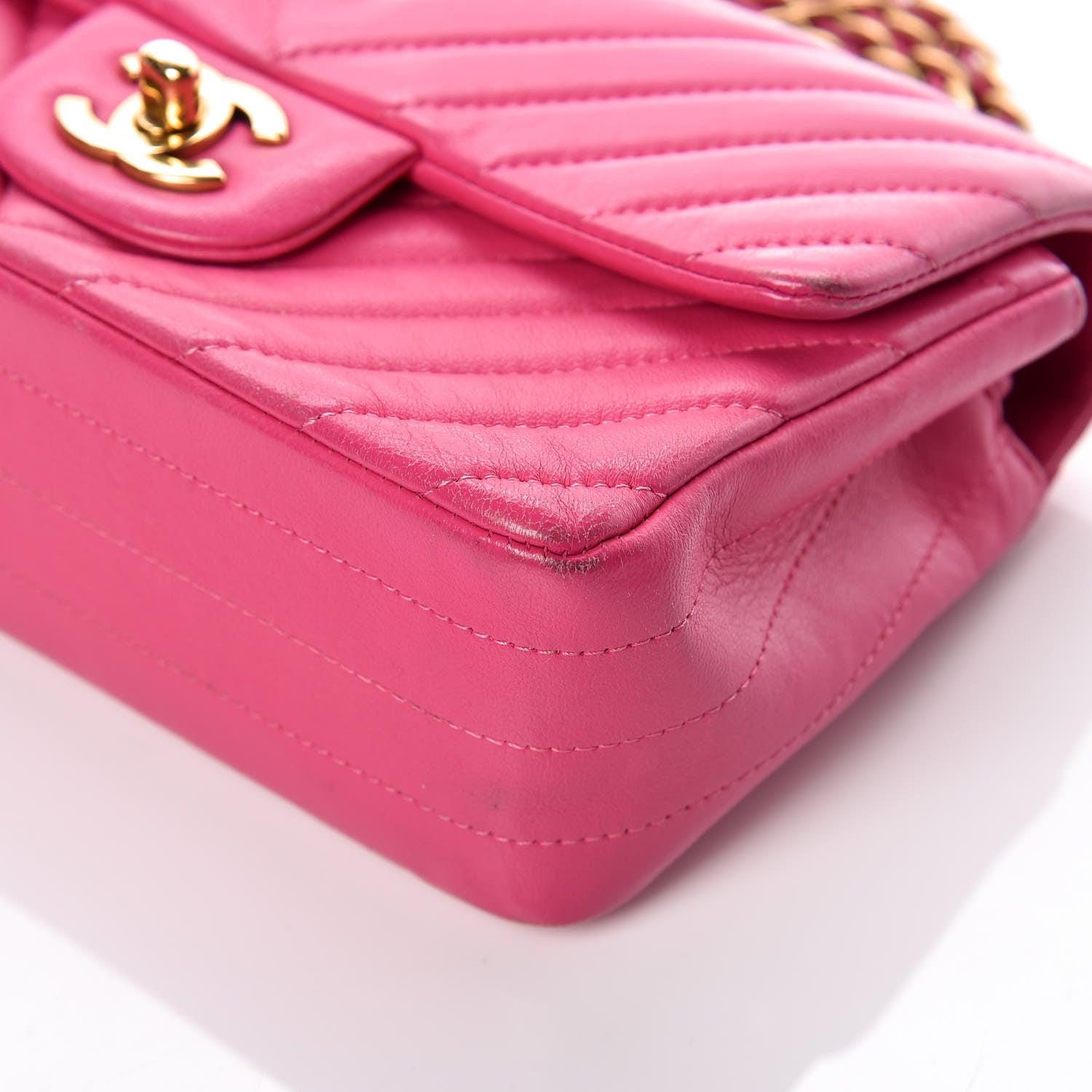 Chanel Lambskin Chevron Quilted Mini Rectangular Flap Fuchsia 10 of 19