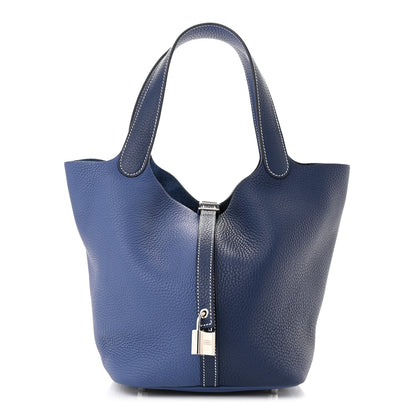 Hermes Taurillon Clemence Casaque Picotin Lock 22 MM Bleu Saphir Bleu Brighton 1 of 10