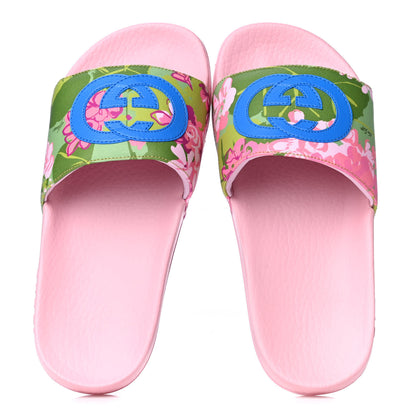 Gucci X KEN SCOTT Rubber Infinity Zia Interlocking G Womens Pool Slide Sandals 36 Green Lilac Bright Splash 4 of 6