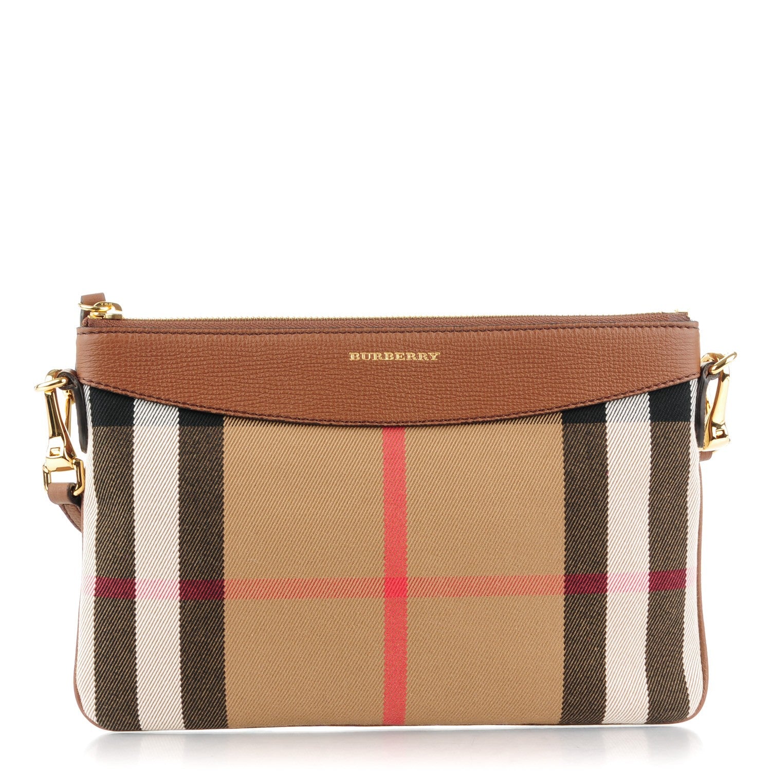Burberry House Check Derby Peyton Crossbody Clutch Bag Tan 1 of 9