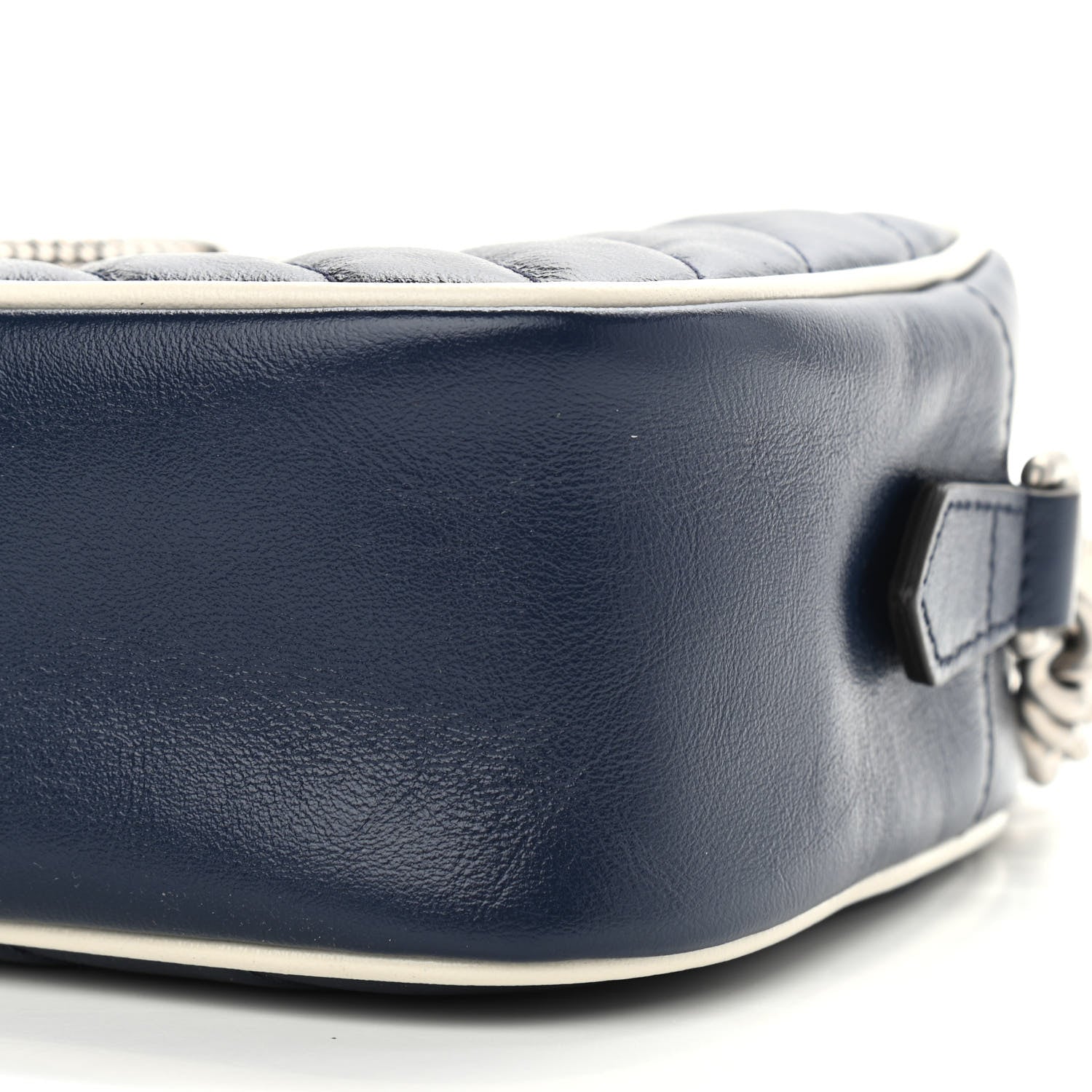 Gucci Vintage Effect Calfskin Matelasse Diagonal Small Torchon GG Marmont Chain Shoulder Bag Blue Agata Mystic White 10 of 10