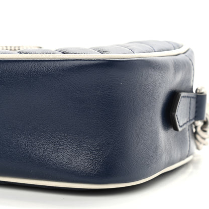 Gucci Vintage Effect Calfskin Matelasse Diagonal Small Torchon GG Marmont Chain Shoulder Bag Blue Agata Mystic White 10 of 10