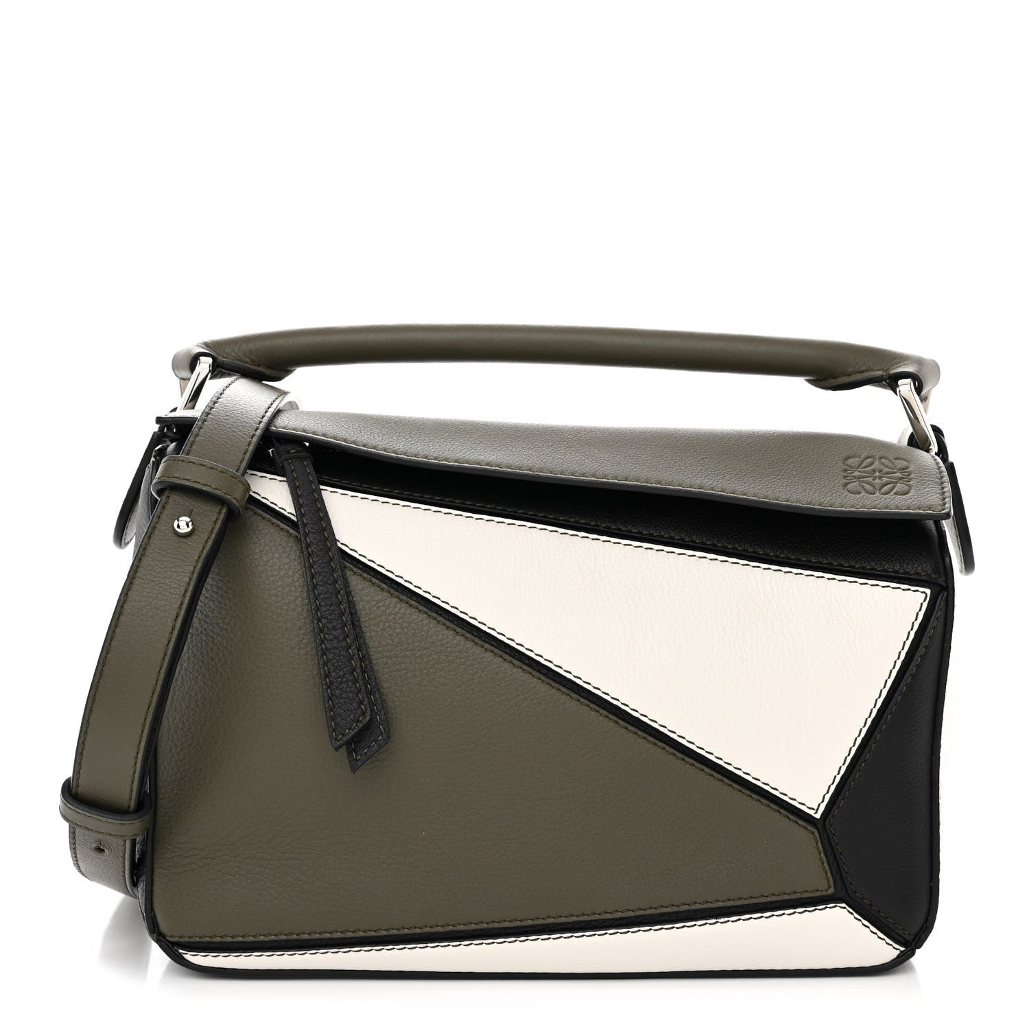 Loewe Calfskin Small Puzzle Bag Khaki Green Soft White 1 of 10