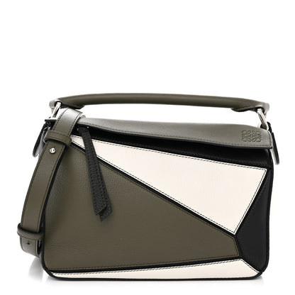 Loewe Calfskin Small Puzzle Bag Khaki Green Soft White 1 of 10