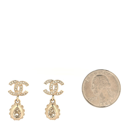 Chanel Metal Crystal CC Tear Drop Earrings Gold 2 of 5