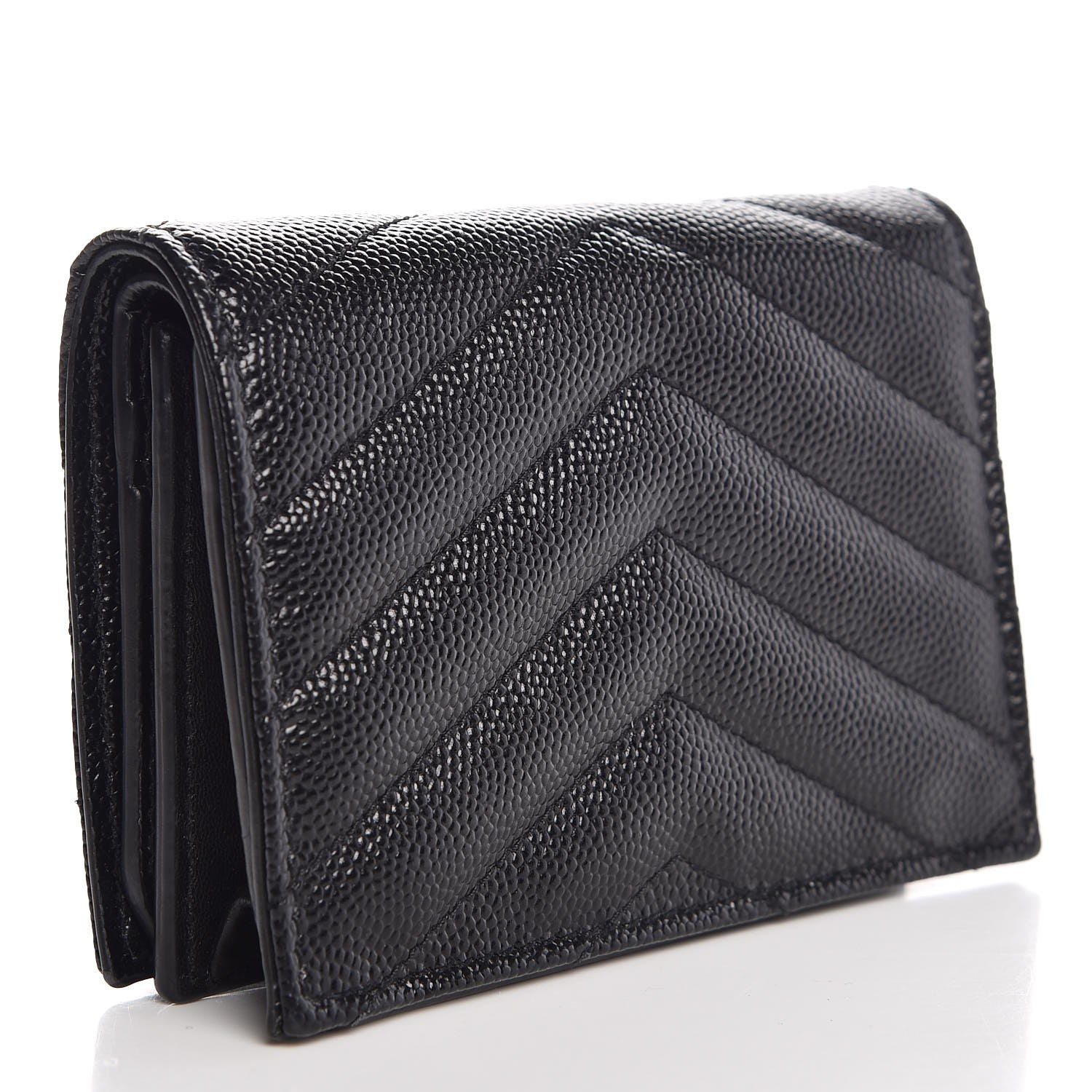 Saint Laurent Grain De Poudre Matelasse Chevron Monogram Card Case Black 3 of 9
