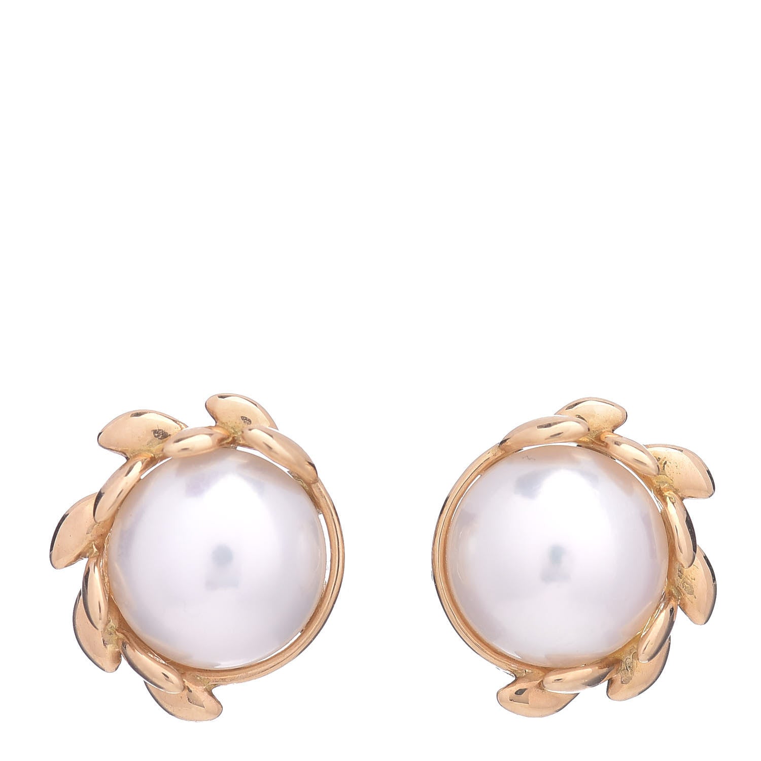 Tiffany 18K Yellow Gold Pearl Paloma Picasso Olive Leaf Earrings 1 of 5