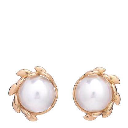 Tiffany 18K Yellow Gold Pearl Paloma Picasso Olive Leaf Earrings 1 of 5