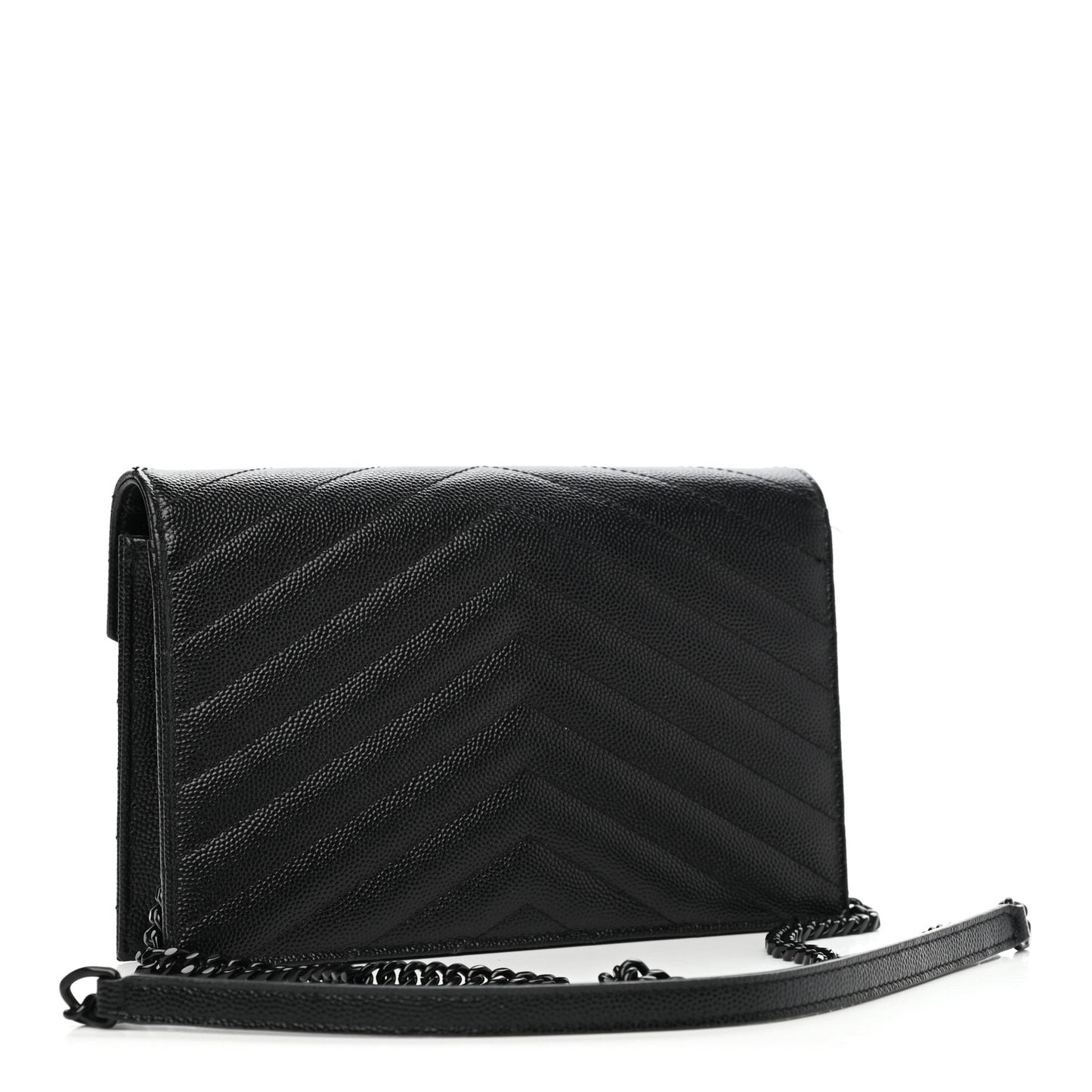 Grain De Poudre Matelasse Chevron Monogram Envelope Chain Wallet Black