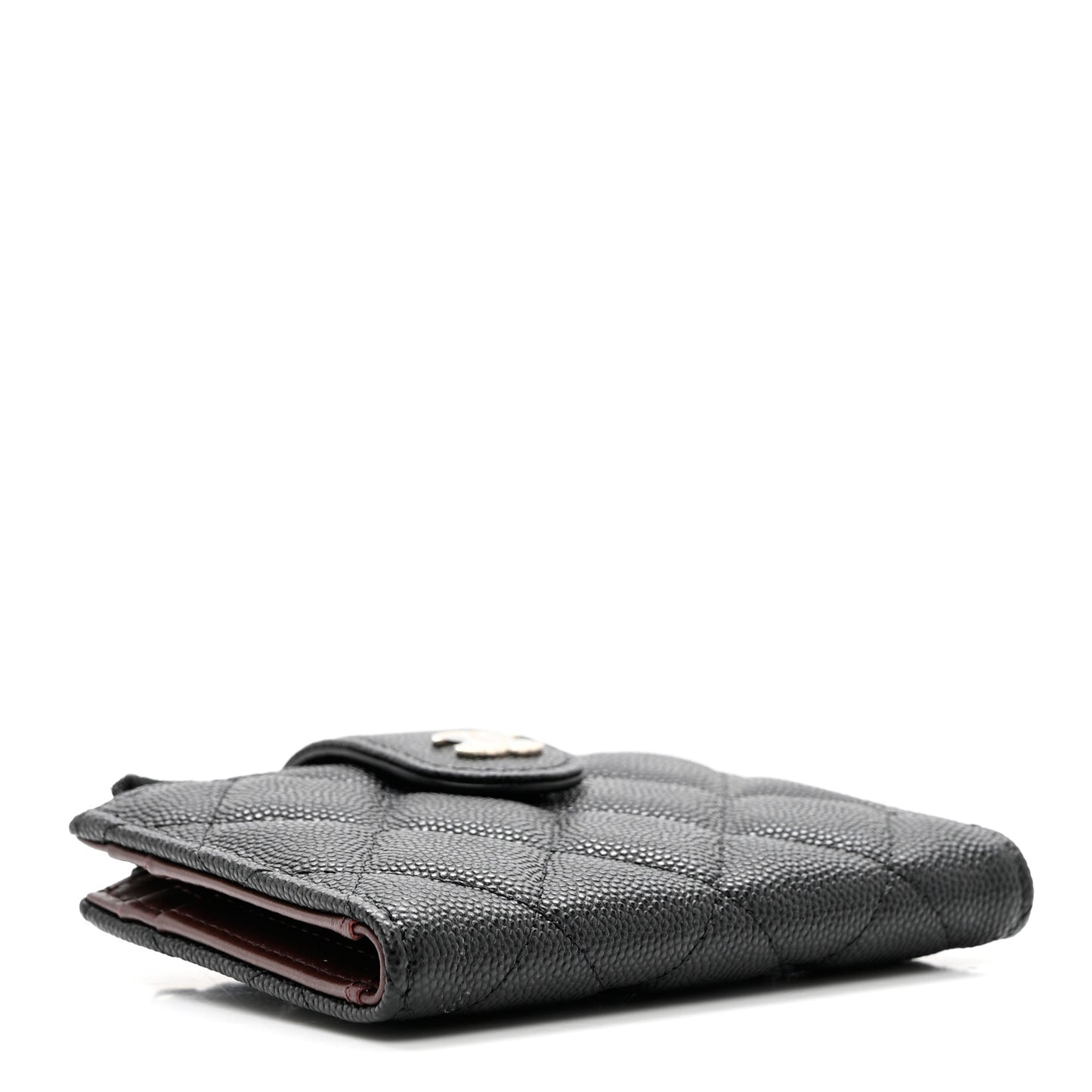 Caviar Quilted Compact Zipped Pocket Wallet Black