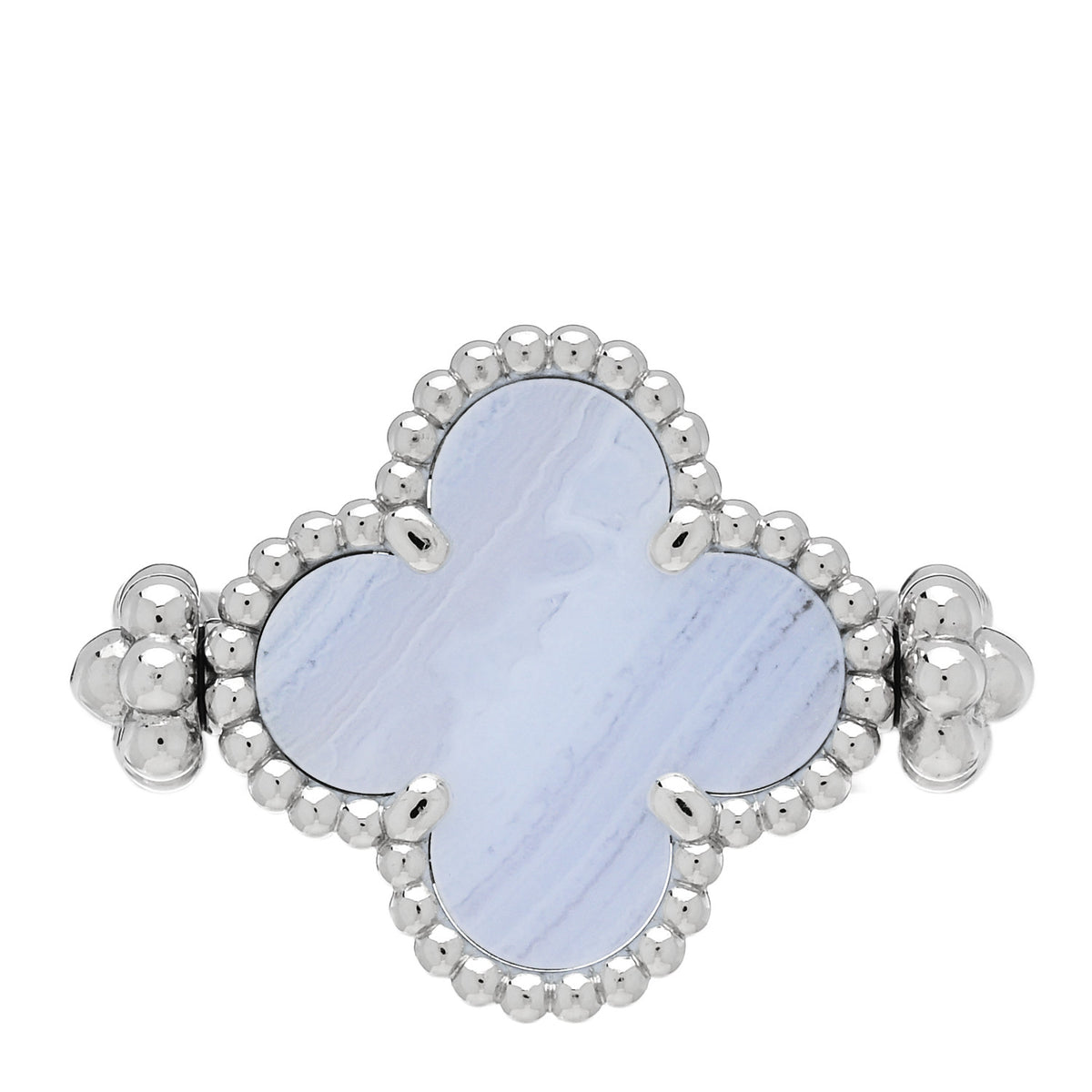 18K White Gold Diamond Chalcedony Reversible Guilloche Vintage Alhambra Ring 54 7