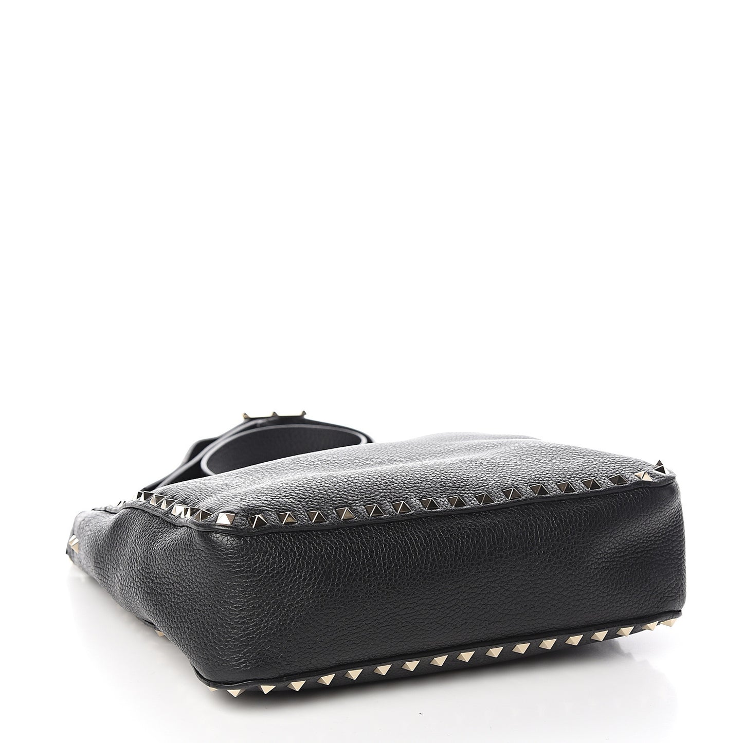 Pebbled Calfskin Small Rockstud Flip-Lock Messenger Bag Black