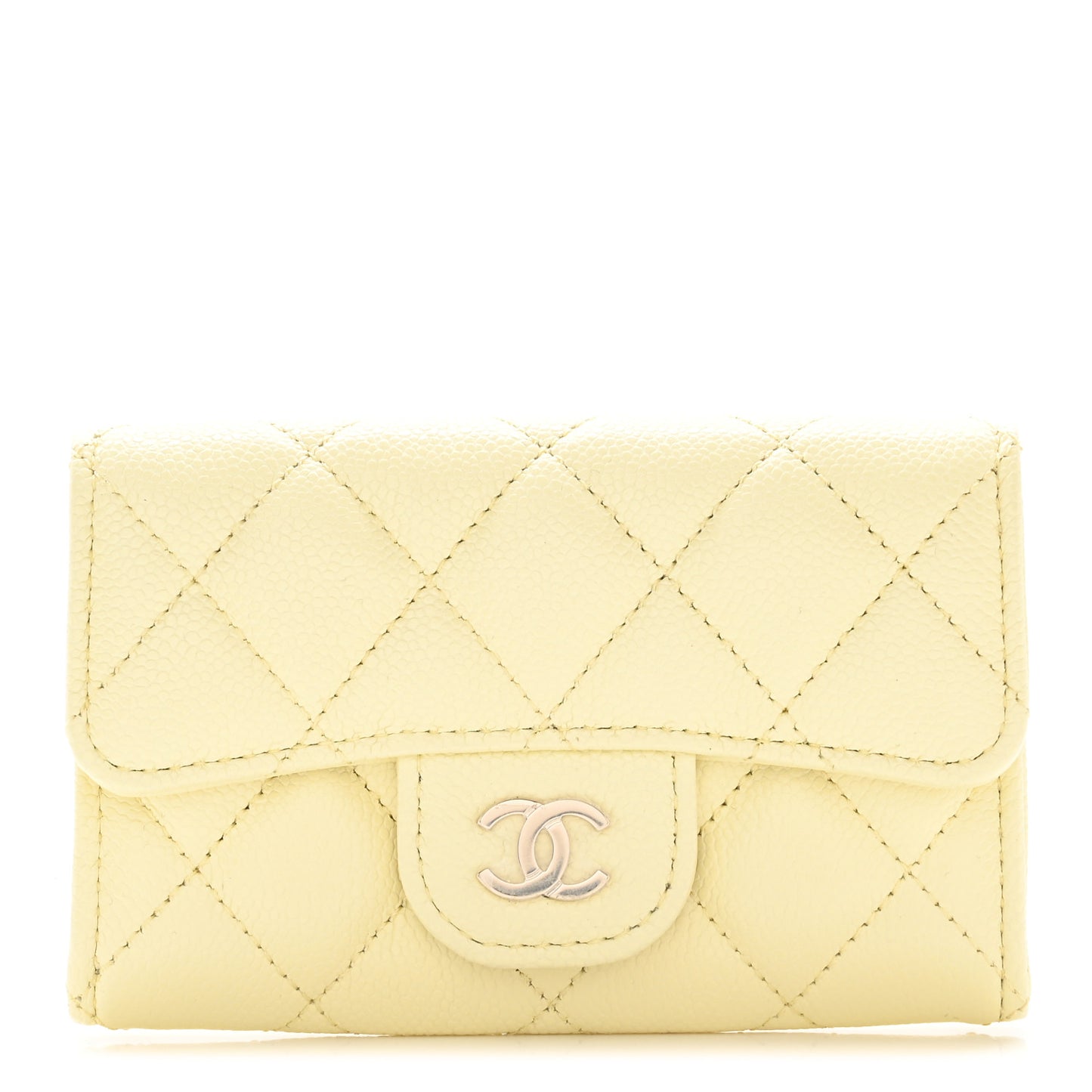Caviar Quilted Flap Card Holder Wallet Light Yellow
