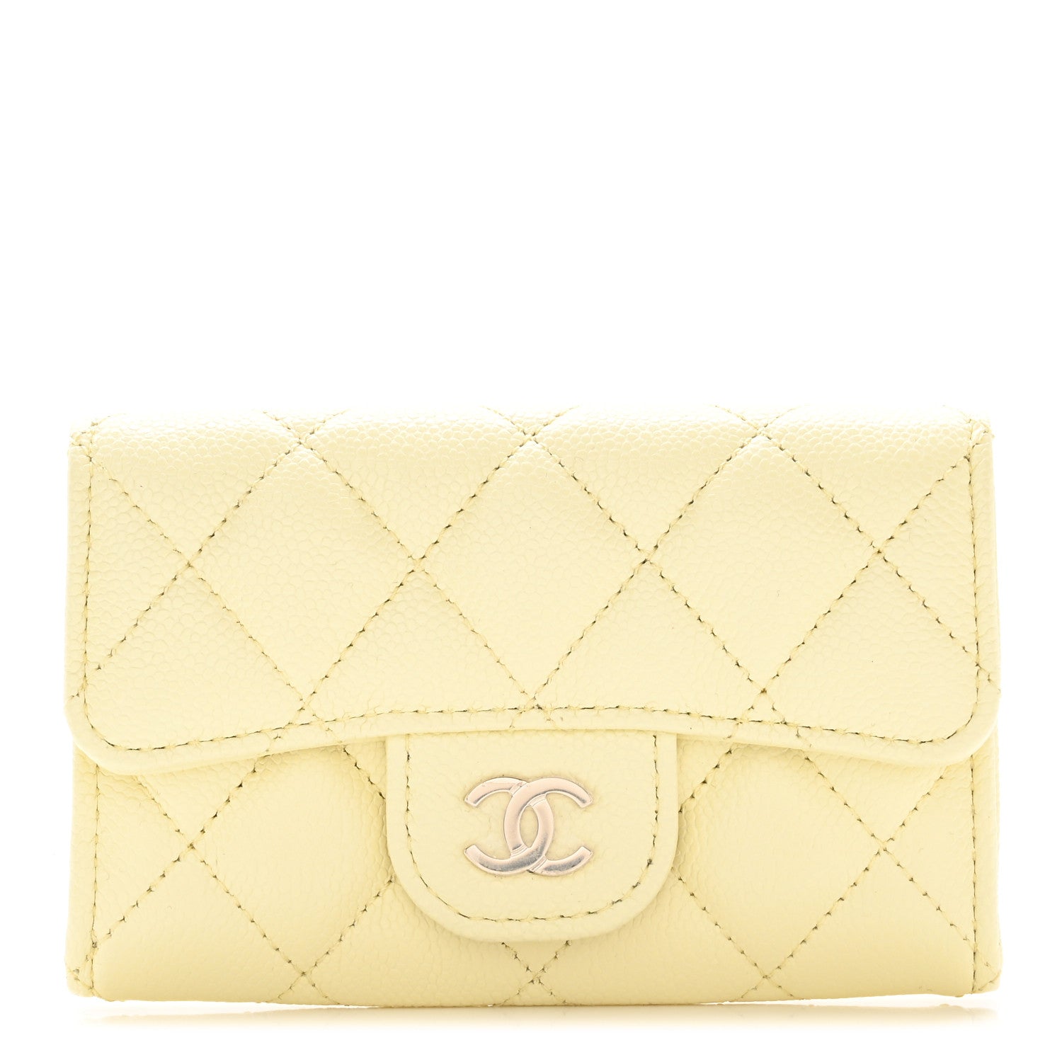 Chanel Caviar Quilted Flap Card Holder Wallet Light Yellow 1 of 10