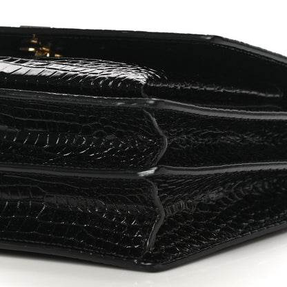 Saint Laurent Calfskin Crocodile Embossed Medium Monogram Sunset Black 9 of 10