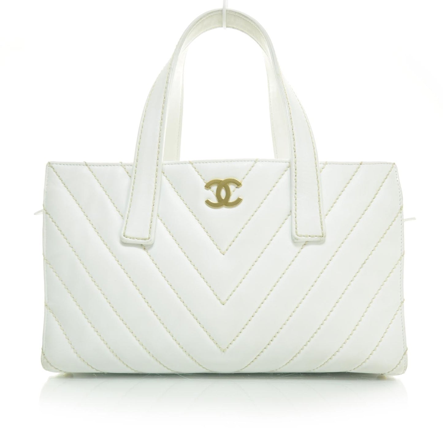 Lambskin Chevron Tote White