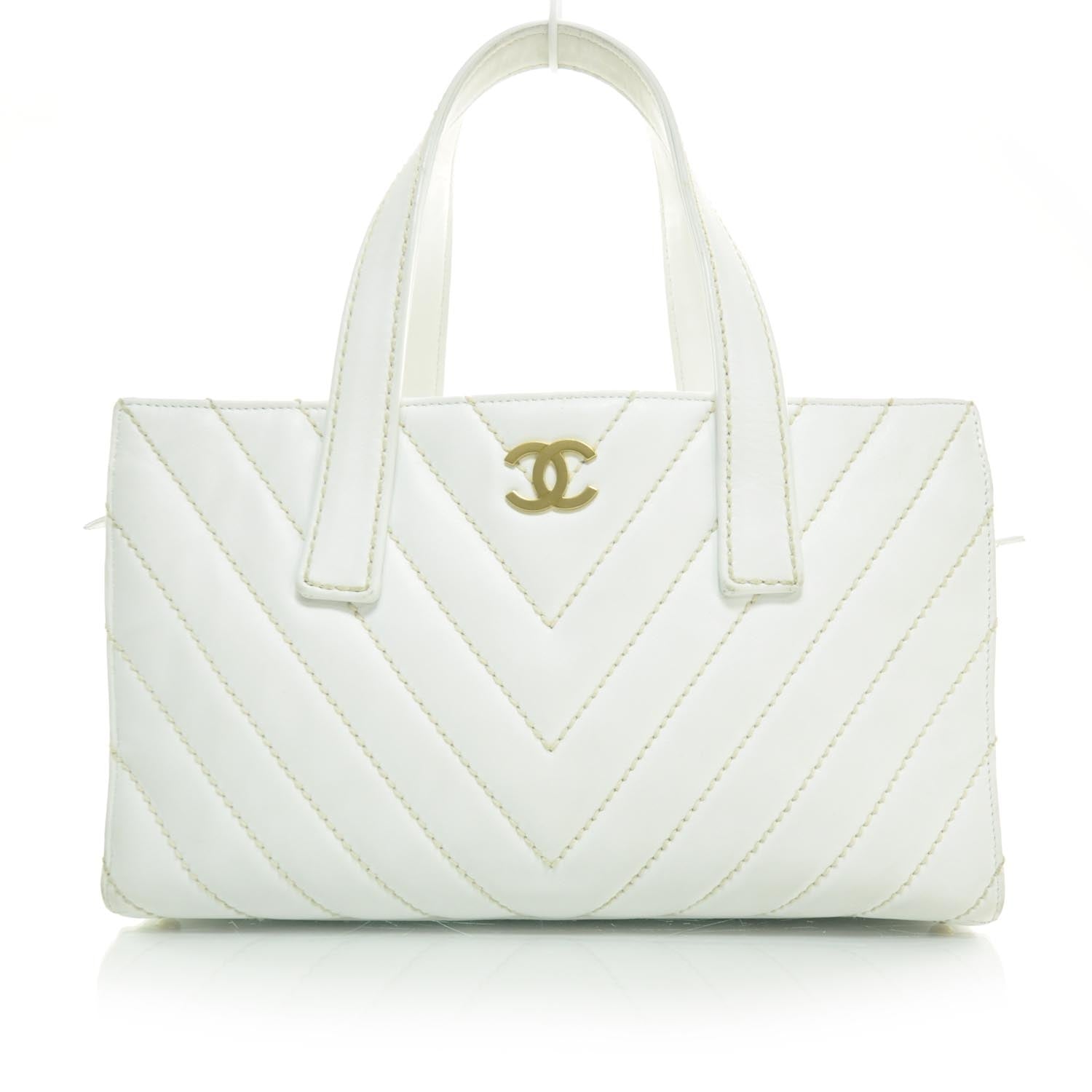 Chanel Lambskin Chevron Tote White 1 of 9