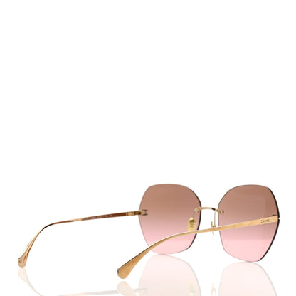 Chanel Titanium Polarized Rimless Square Sunglasses 4271-T Gold Violet 4 of 7