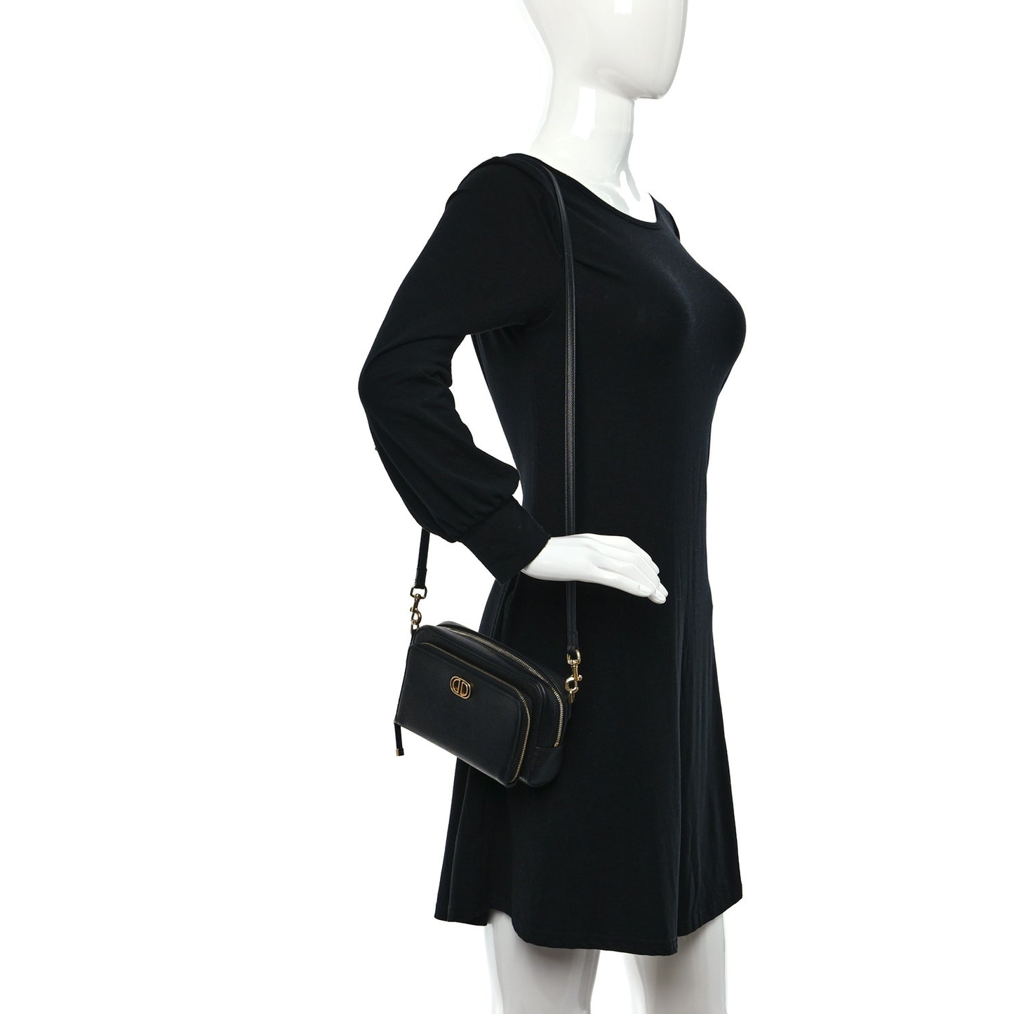 Grained Calfskin Caro Double Pouch Black