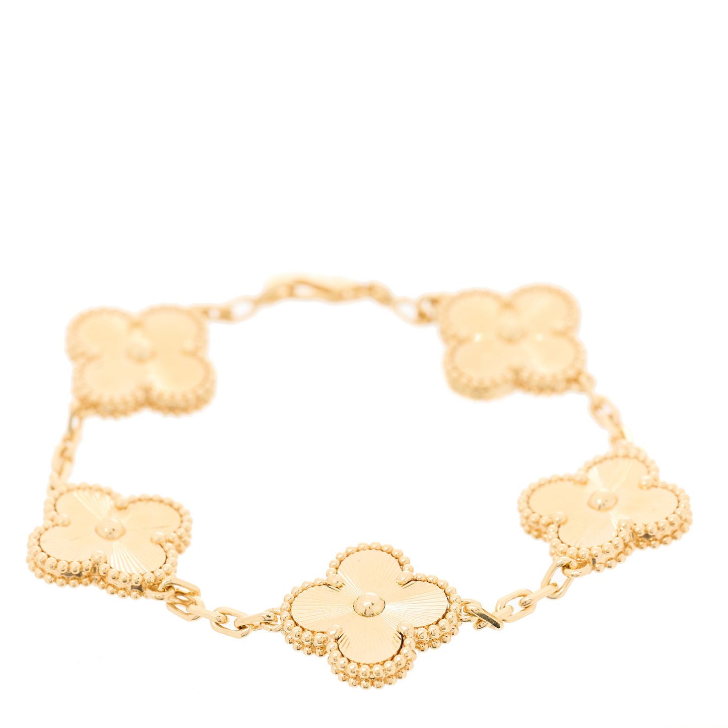 18K Yellow Gold 5 Motifs Guilloche Vintage Alhambra Bracelet