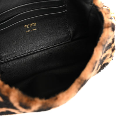 Fendi Shearling Vitello Dolce Macro FF 1974 Mini Baguette Tobacco Black 5 of 11