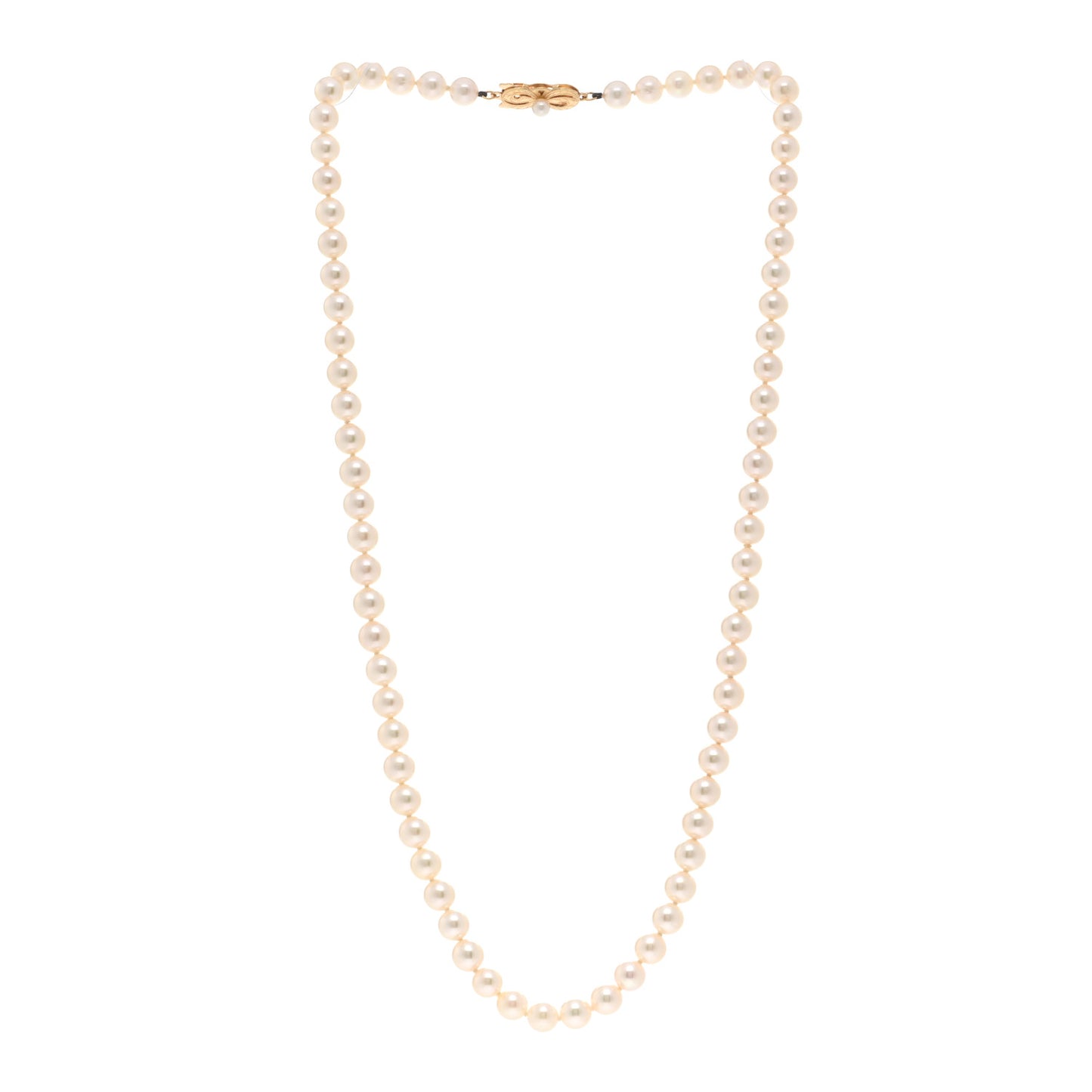 18K Yellow Gold Akoya Cultured Pearl 6-6.5mm Strand Necklace 20"
