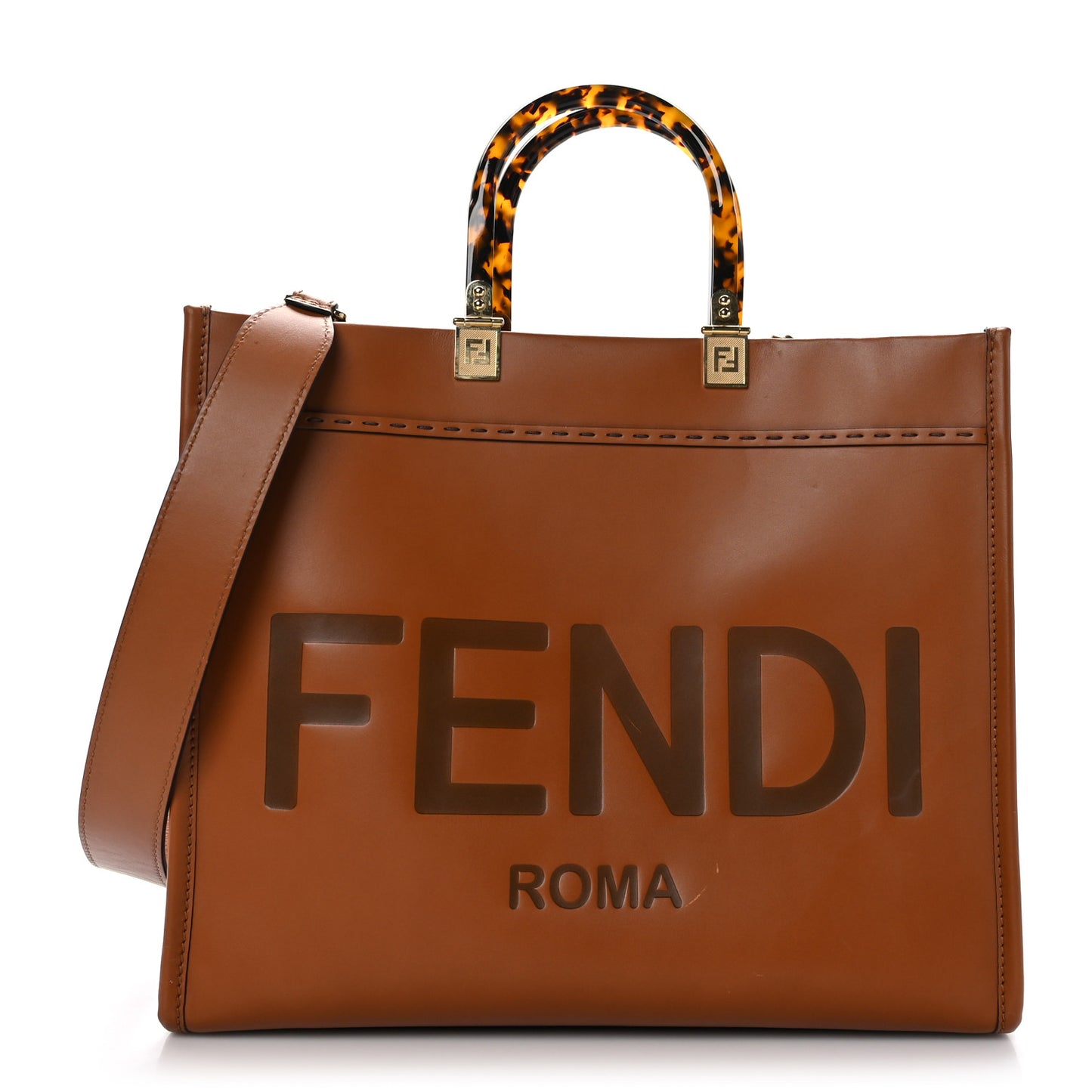 Vitello King Plexiglass Medium Fendi Sunshine Shopper Tote Cuoio