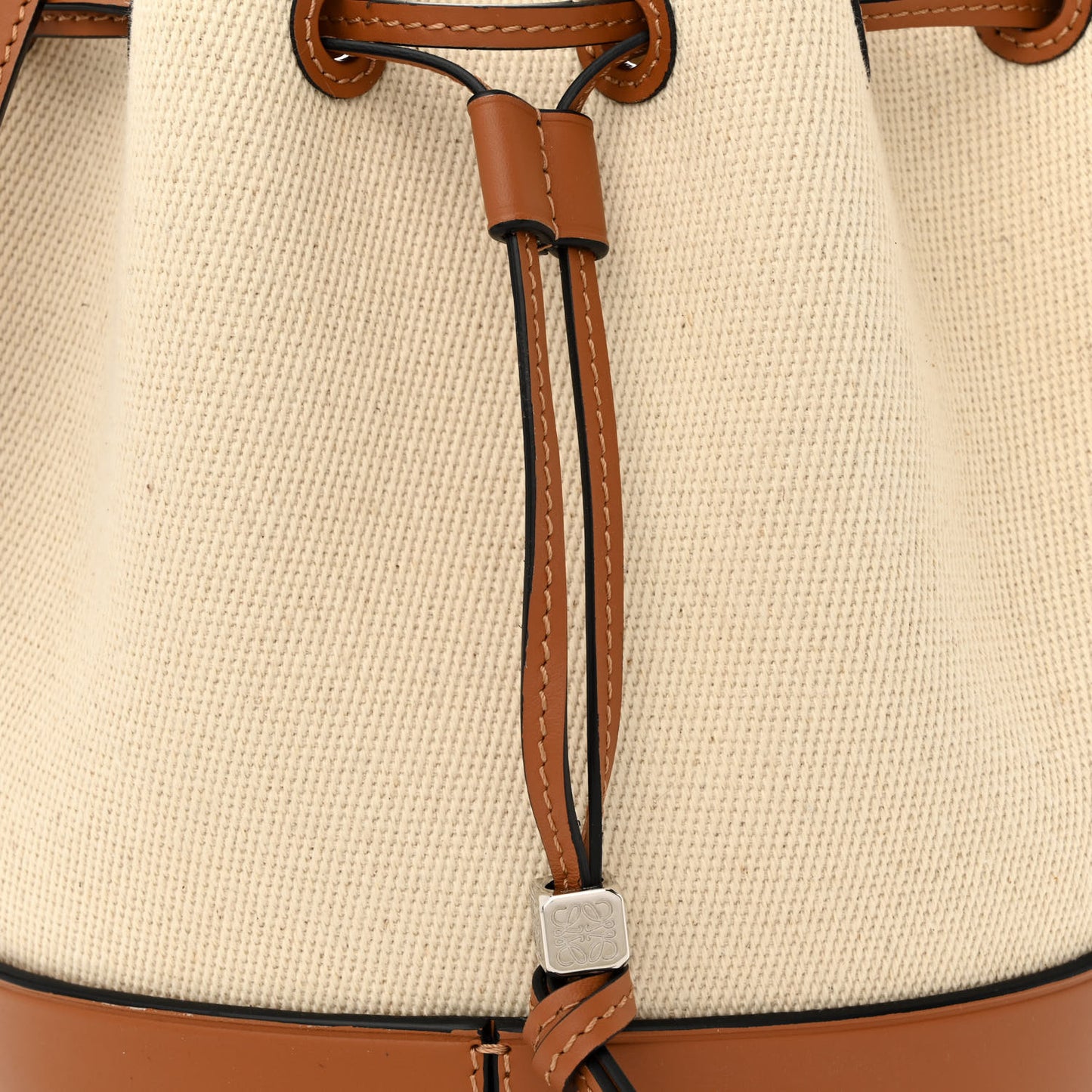 Canvas Calfskin Balloon Bucket Bag Ecru Tan