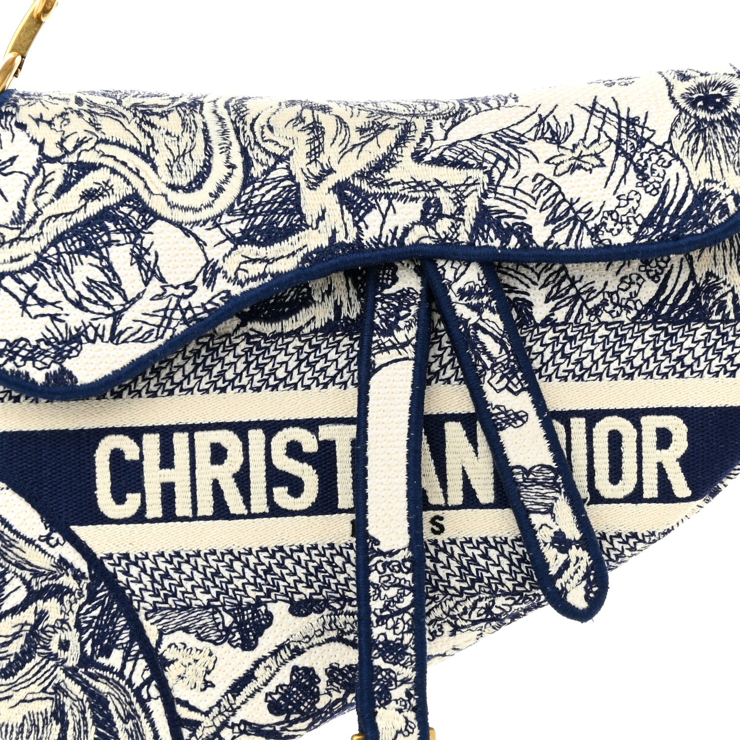 Christian Dior Canvas Embroidered Toile de Jouy Saddle Bag Blue 8 of 10