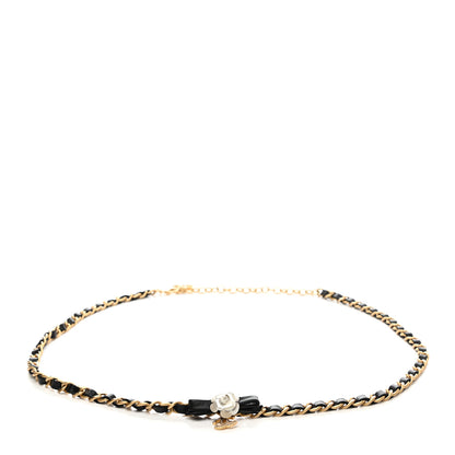 Chanel Calfskin Crystal Chain Camellia Belt 80 Black Gold 1 of 4