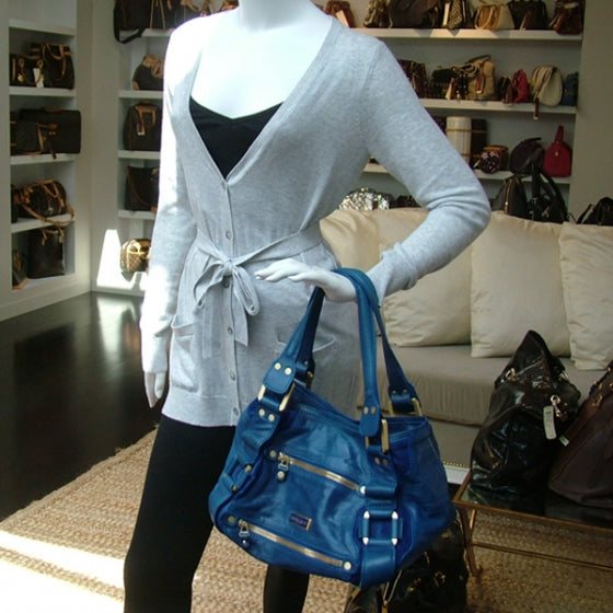 Jimmy Choo Leather Suede MAHALA Tote Purse Bag Blue 2 of 12