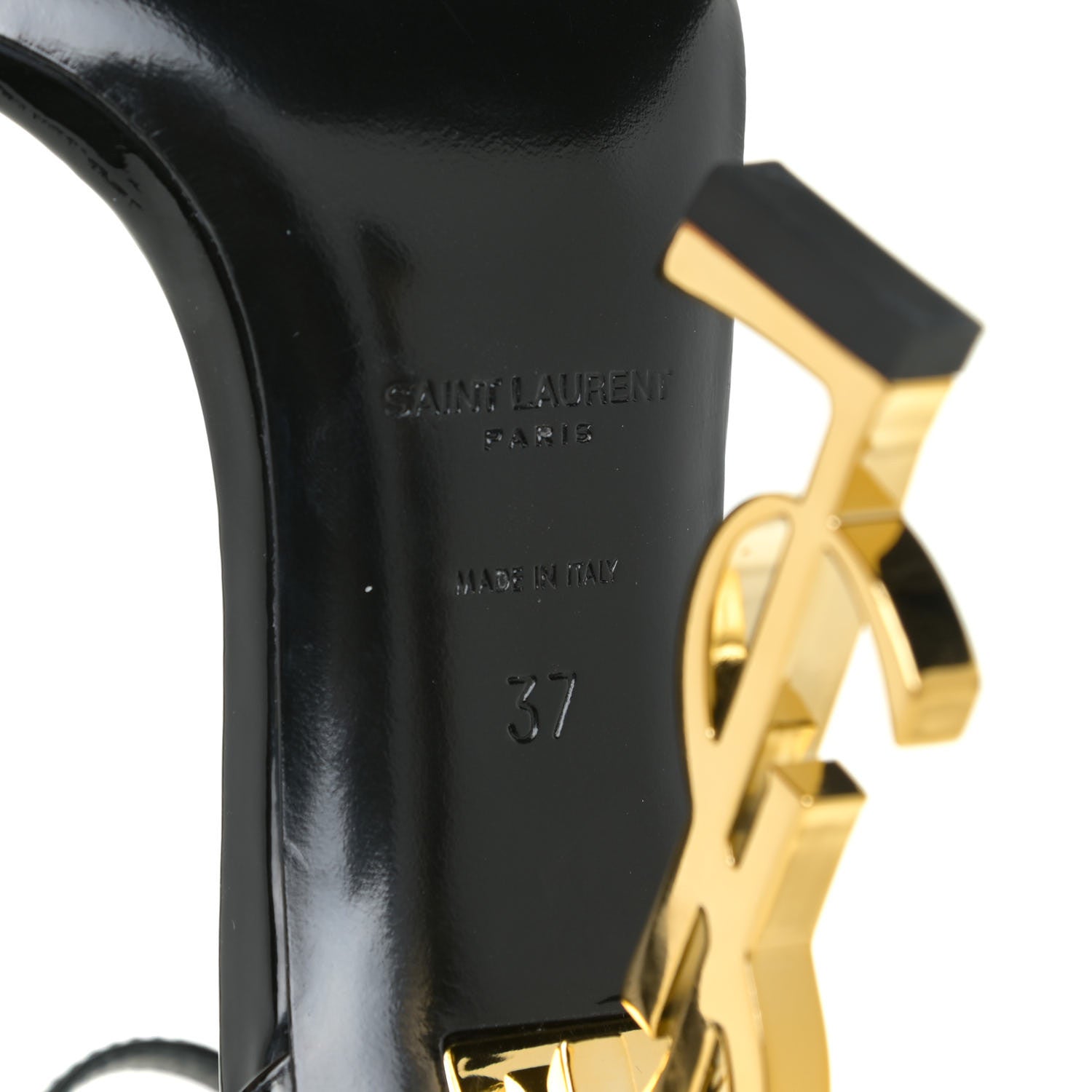 Saint Laurent Patent Calfskin Opyum 110 Sandals 37 Black Gold 10 of 14