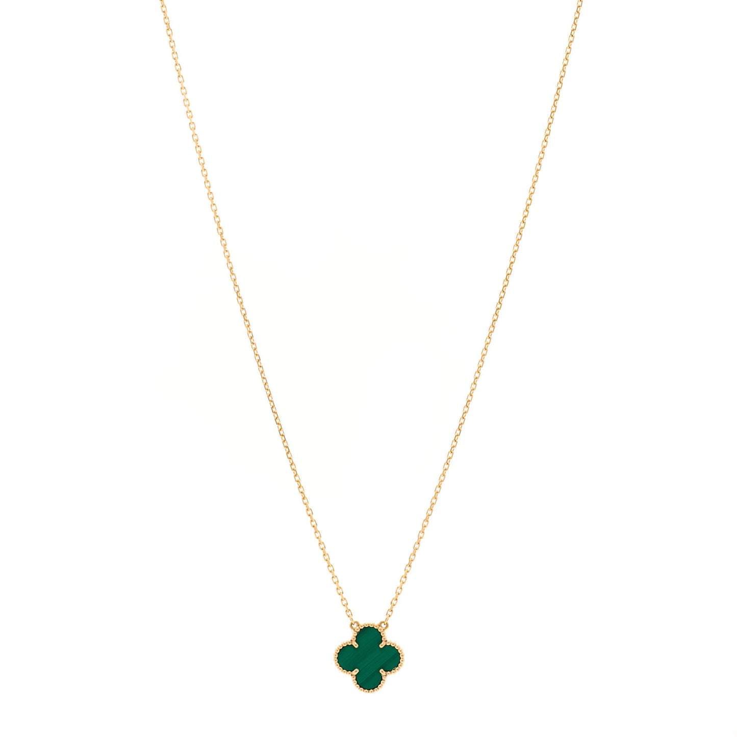 18K Yellow Gold Malachite Vintage Alhambra Pendant Necklace