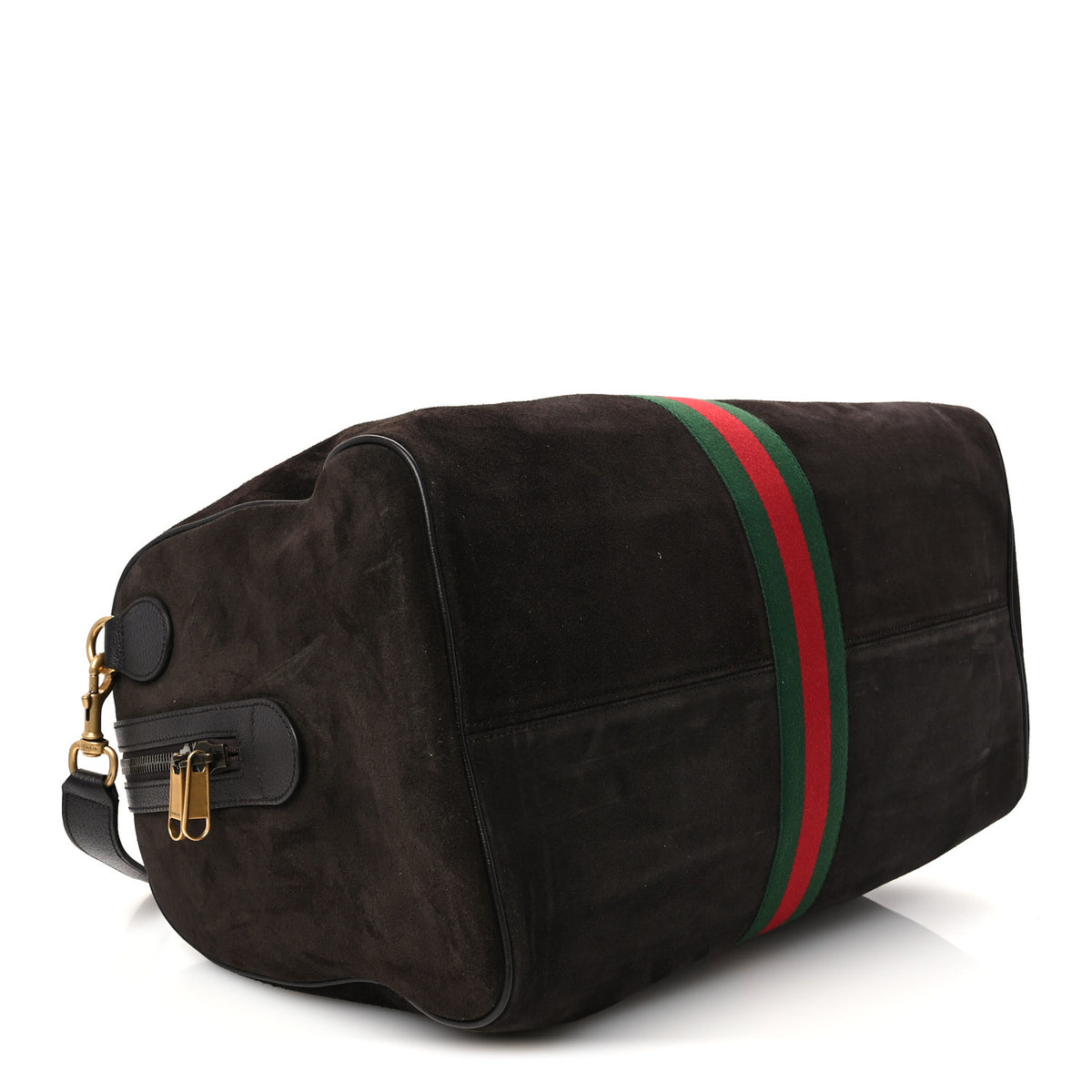 Gucci Suede Calfskin Web Medium Savoy Duffle Bag  Dark Brown 3 of 11