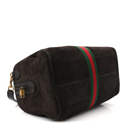 Gucci Suede Calfskin Web Medium Savoy Duffle Bag  Dark Brown 3 of 11