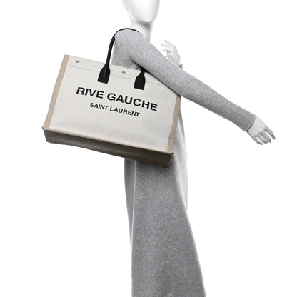 Saint Laurent Linen Calfskin Rive Gauche Tote Optic White 2 of 14
