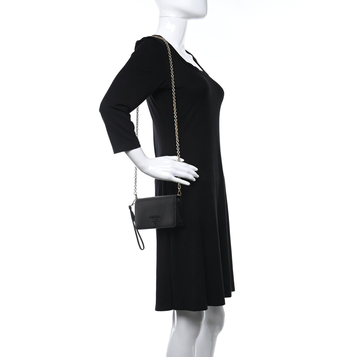 Saffiano Metal Mini Flap Crossbody Wristlet Bag Black