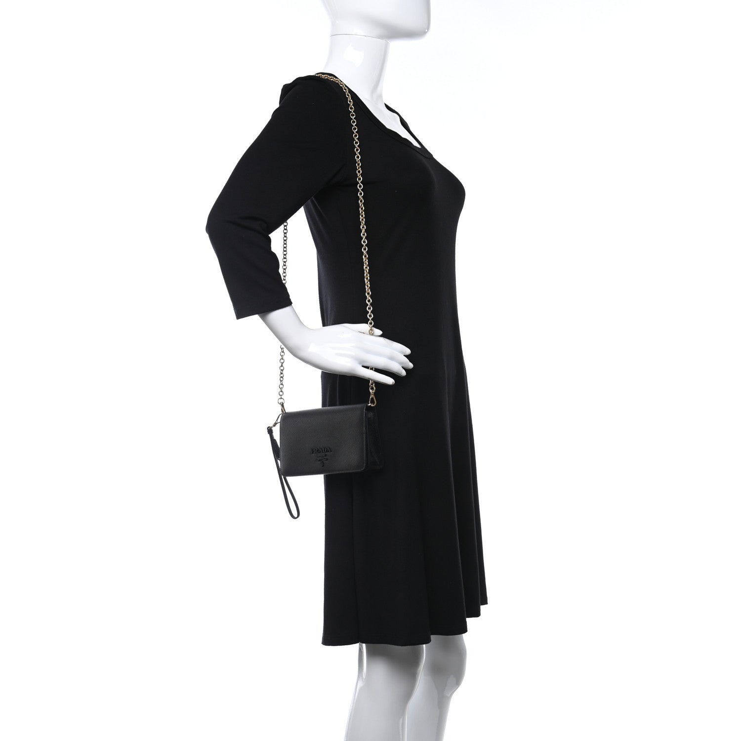 Prada Saffiano Metal Mini Flap Crossbody Wristlet Bag Black 2 of 8