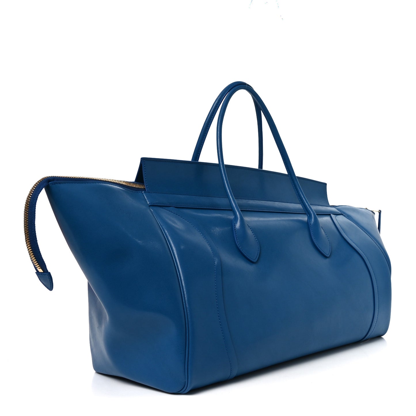 Supple Shiny Lambskin Smiling Medium New Luggage Oxide Blue