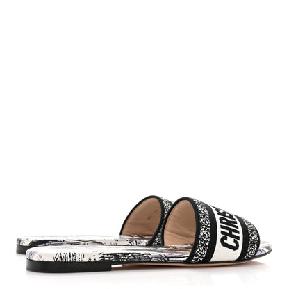 Christian Dior Canvas Embroidered New York Dway Mules Slide Sandals 37.5 White Black 4 of 9