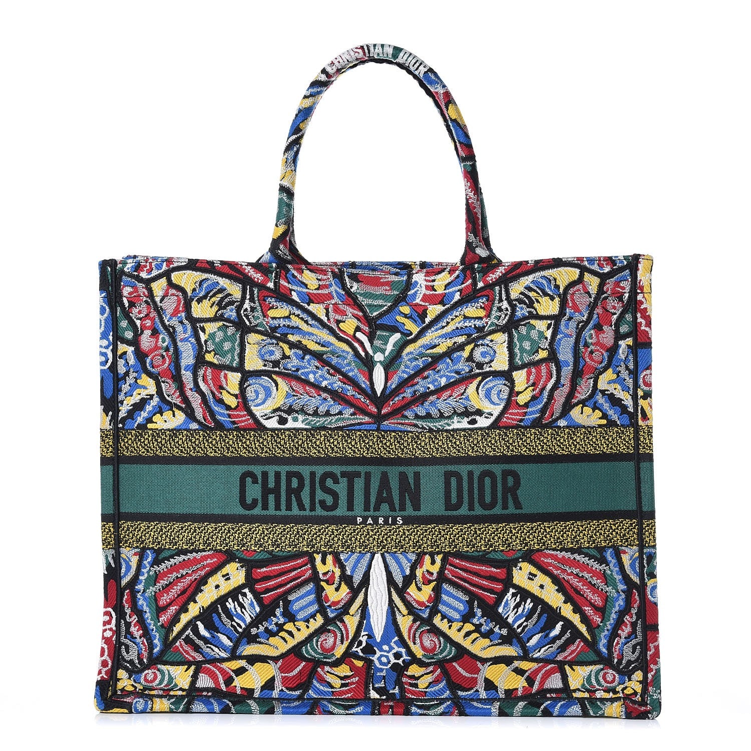 Christian Dior Canvas Embroidered Butterfly Book Tote Black Multicolor 1 of 9