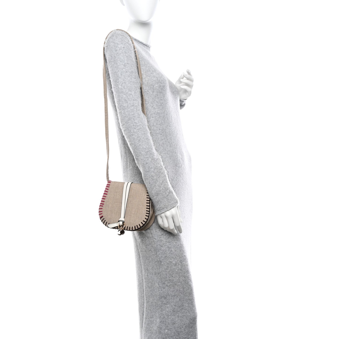 Canvas Calfskin Mini Alphabet Saddle Bag Sand